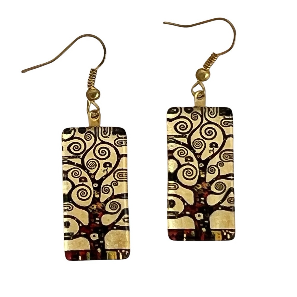 Borsics Handcrafted in Hungry Glass Klimt Tree of Life Earrings - Picture 2 of 8